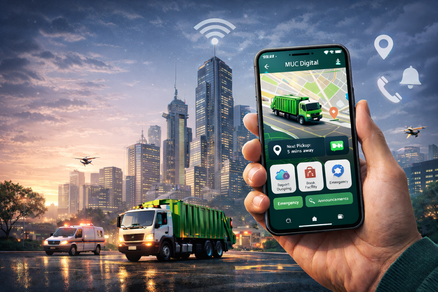 Smart city technology and mobile application concept